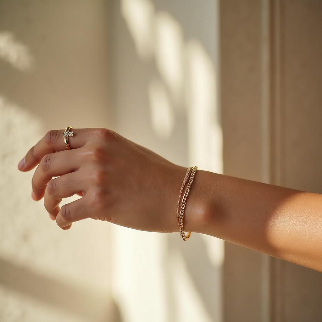 Delicate gold bracelet and ring in luxury Scottsdale setting